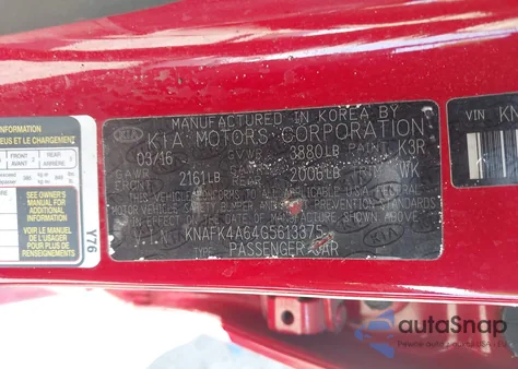 2016 Kia Forte Lx from USA, damaged, VIN KNAFK4A64G5613375